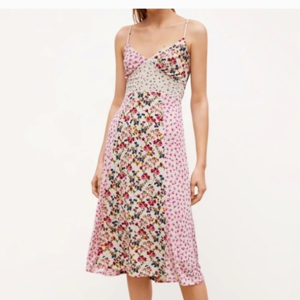 Zara Classic Slip Dress Patchwork Floral Midi